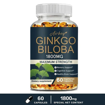 Ginkgo Biloba Capsules - Brain Health Supplement That Helps Blood Circulation, Metabolism and Energy Levels