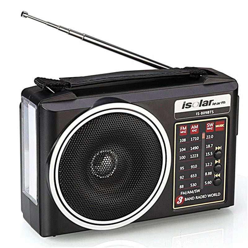Portable FM/AM/SW Radio Solar Charging Multi Band Emergency Radios Receiver Bluetooth Speaker with Flashlight TF USB for Walk
