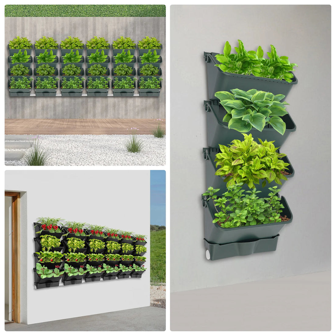 Black/Green Stackable Planter Indoor Outdoor W/ 6 Drainage Pot 18 Plastic Pot 6.56ft Drainage Pipe Hanging Vertical Wall Planter