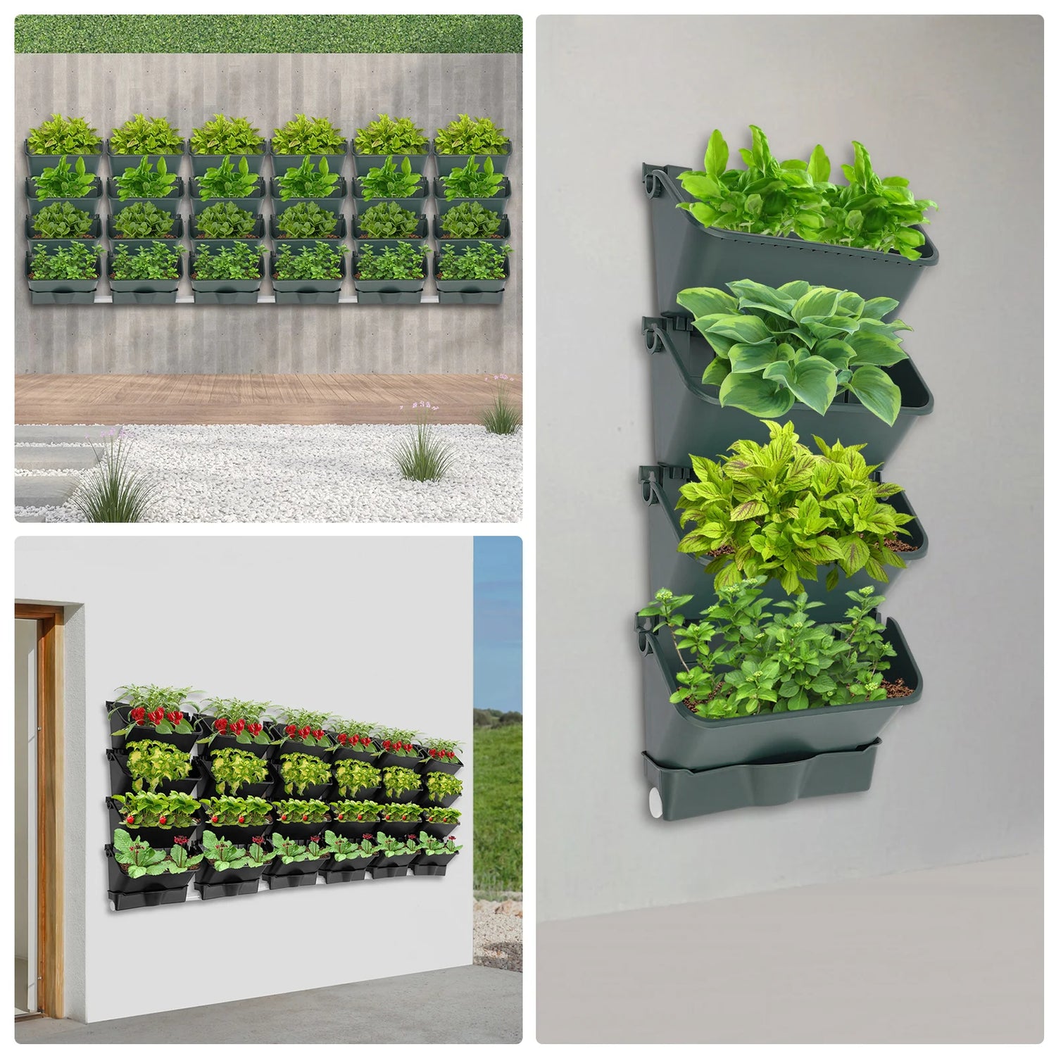 Black/Green Stackable Planter Indoor Outdoor W/ 6 Drainage Pot 18 Plastic Pot 6.56ft Drainage Pipe Hanging Vertical Wall Planter