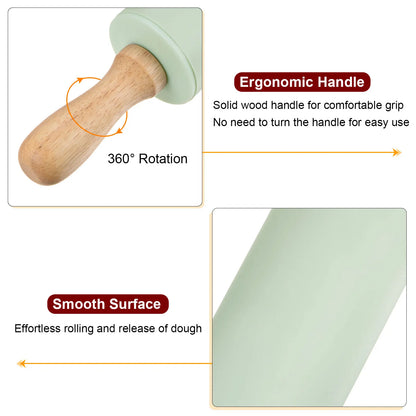 Silicone Rolling Pins for Baking 23.5cm x 4.2cm Light Green &amp; Blue