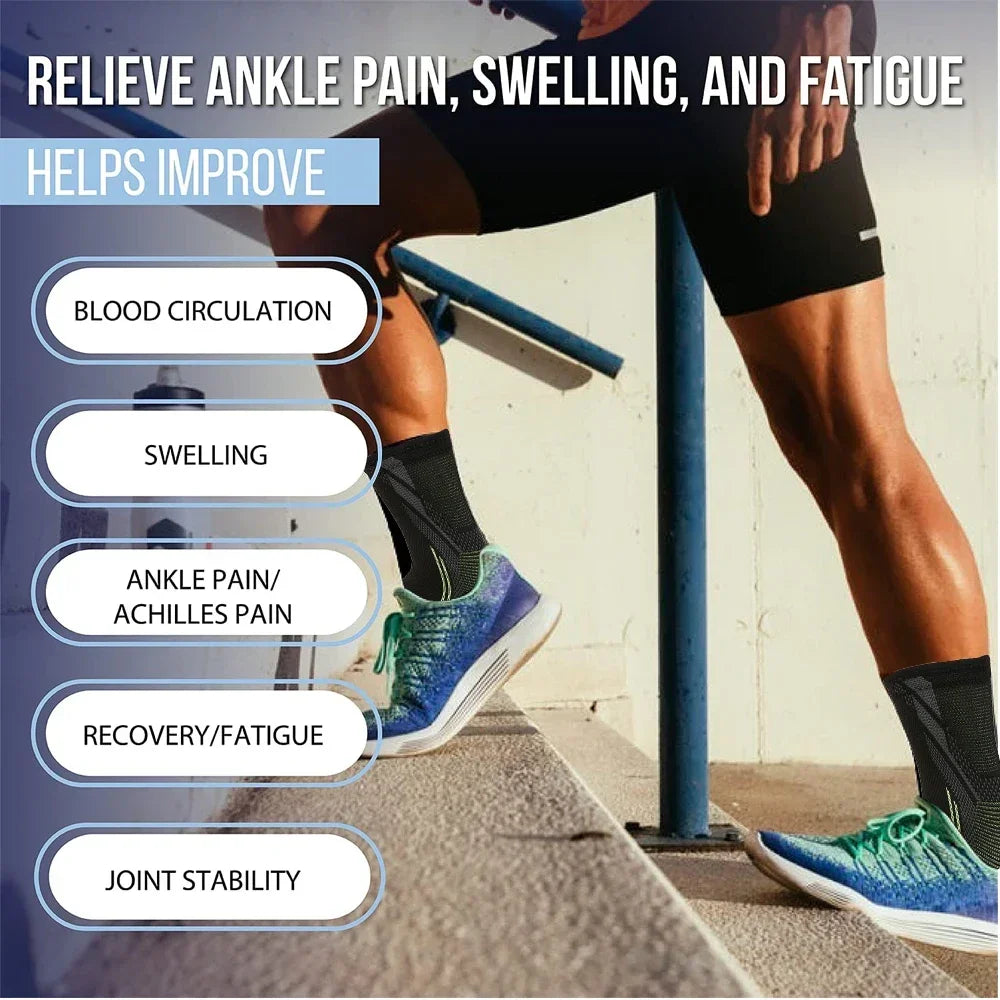 Sports Ankle Brace Compression Sleeves Plantar Fasciitis Sock for Achilles Tendonitis Joint Pain Reduces Swelling Heel Spur Pain