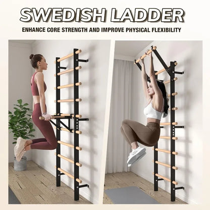 Wooden Stall Bar with Pull-Up &amp; Dip Attachments