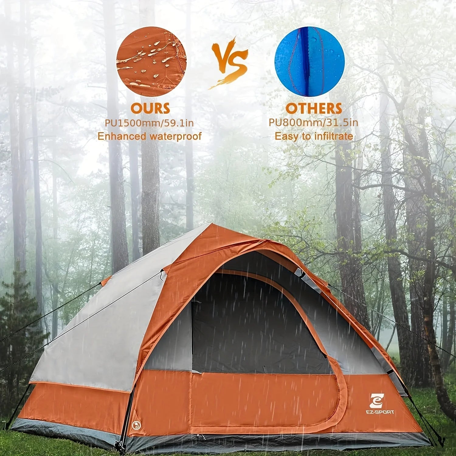 Pop Up Camping Tent - 4 Person Instant Easy Set Up Tent with Removable Rain Fly, Waterproof Windproof for Outdoor Camping
