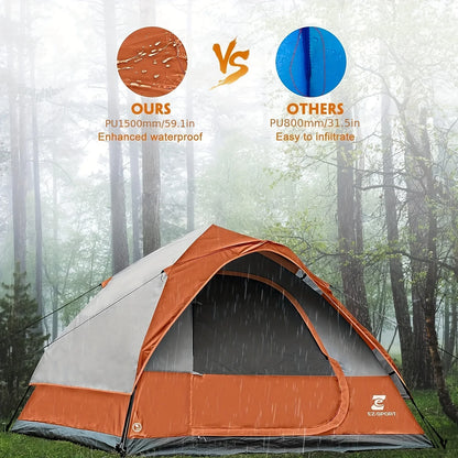 Pop Up Camping Tent - 4 Person Instant Easy Set Up Tent with Removable Rain Fly, Waterproof Windproof for Outdoor Camping
