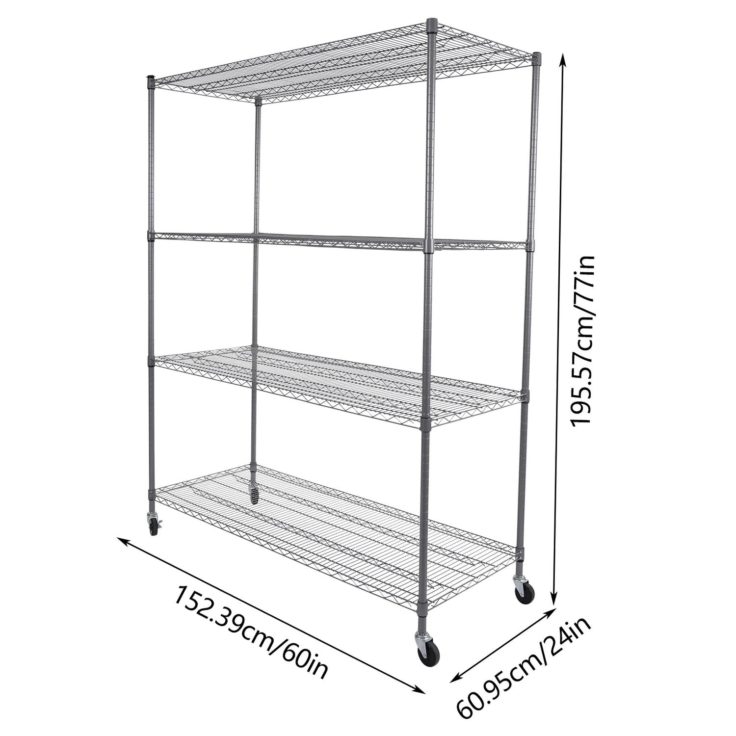 24*60*77in Adjustable Wire Shelving with Wheels, 4-Tier Adjustable Storage Rack for Commercial or Home Storage