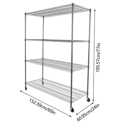 24*60*77in Adjustable Wire Shelving with Wheels, 4-Tier Adjustable Storage Rack for Commercial or Home Storage