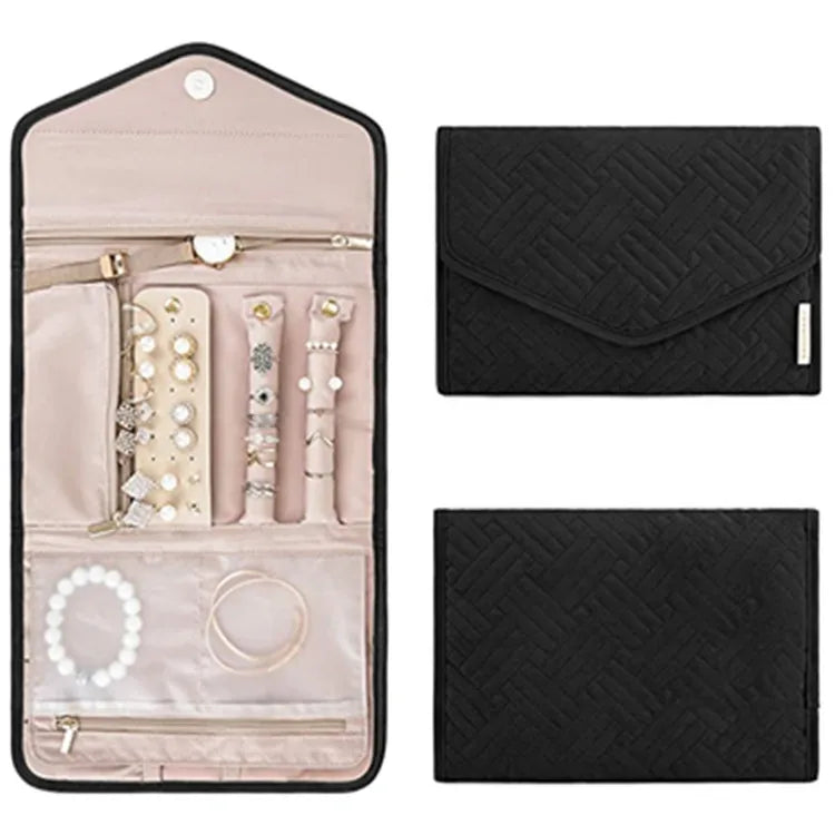 Multiple Jewelry Storage Organizer Bracelet Earrings Accessories Carrying Bag Necklace Brooch Rings Travel Folding Roll Pouch