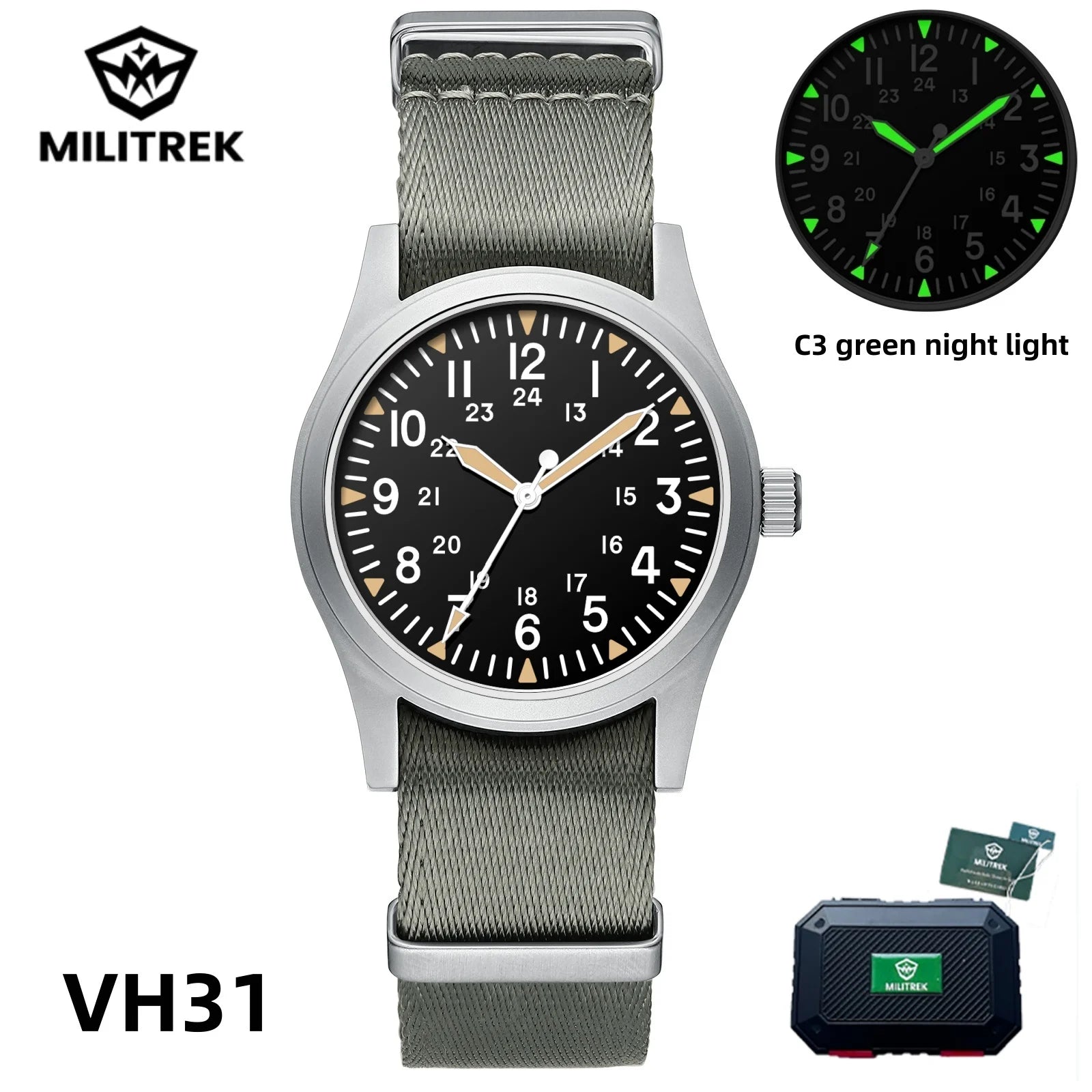 MILITREK 2025 New Men Quartz Watch VH31 37mm Military Waterproof 100M Sapphire Glass Luminous Stainless Steel Reloj Hombre