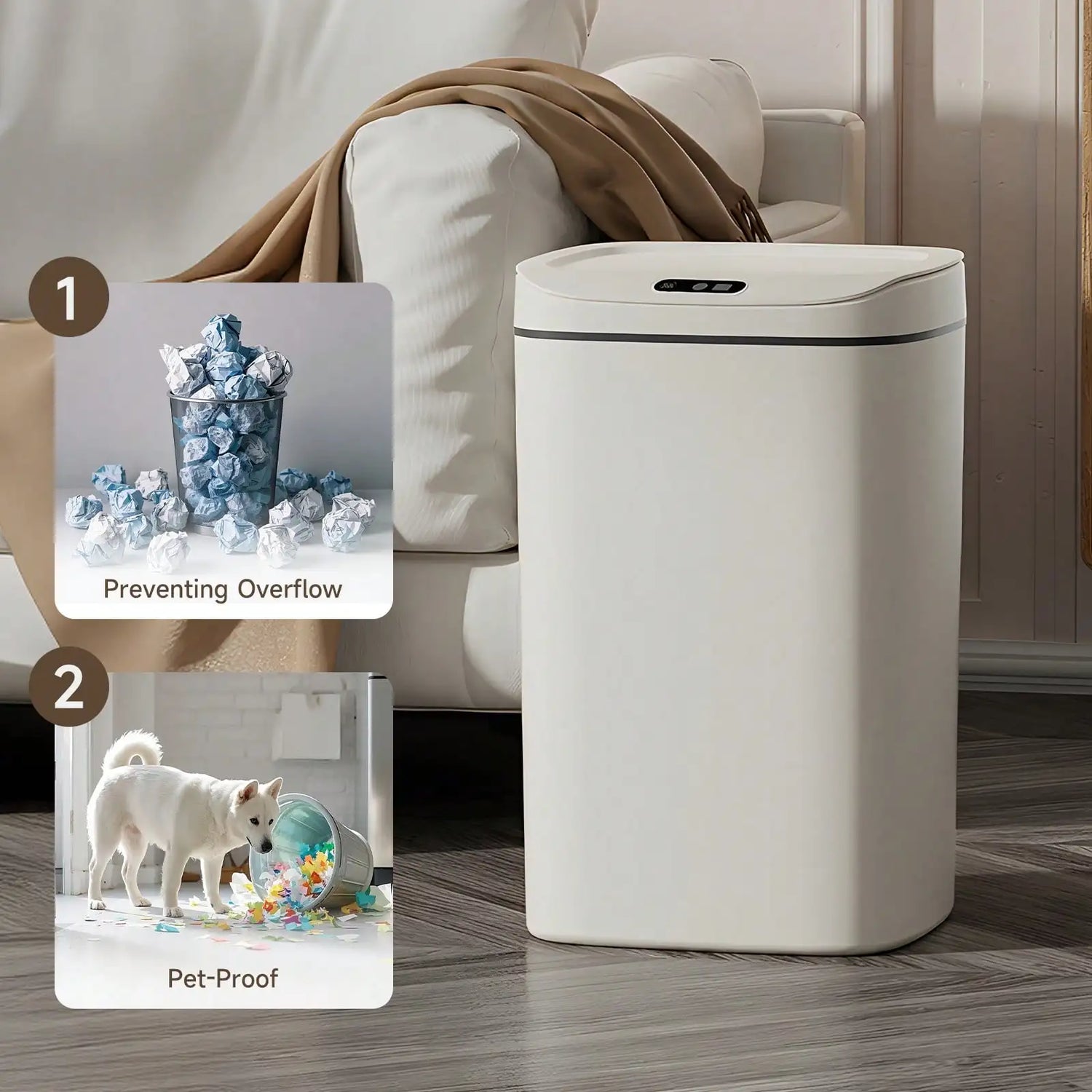 LOVEWE 3.17 Gallon / 4.23 Gallon Bathroom Trash Can With Lid, Non-Contact Automatic Motion Sensor, Smart Sensor Trash Can