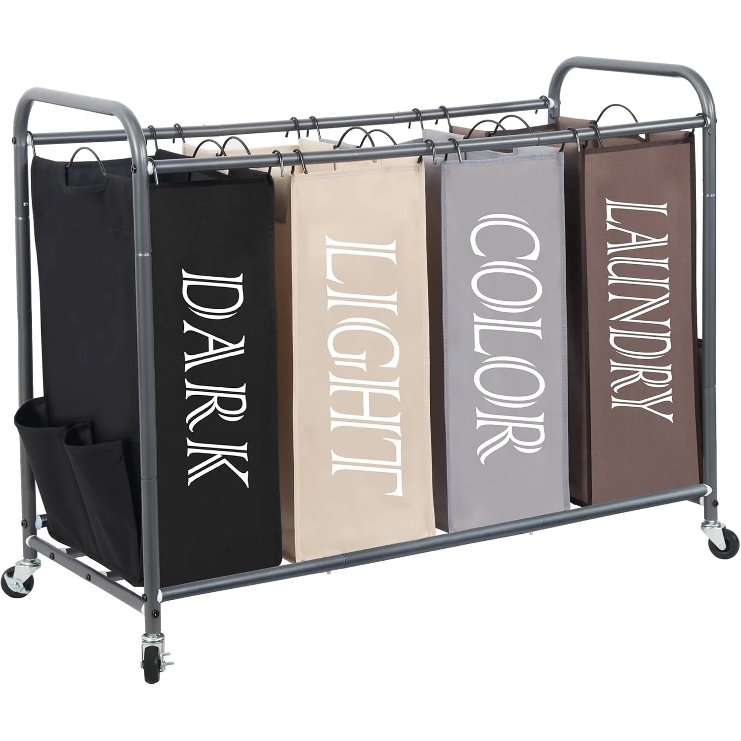 Laundry Sorter, Laundry Divider with Side Pockets,Multi Laundry Separator Hamper with Removable Bags and Rolling Lockable Wheels