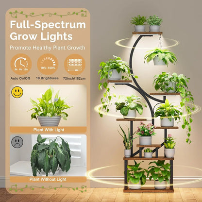 Plant Stands for Indoor Growing, 8 Tiered Large Flower Holder, S-Shaped Decorative Rack for Living Room, Patent Design, Brown