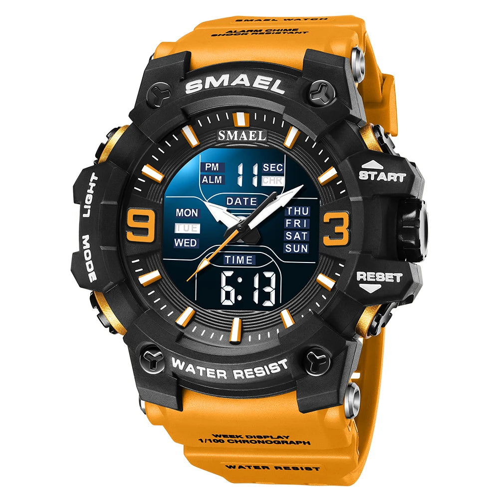 SMAEL 8049 Watch Sport LED Light Alarm Clock Dual Time Display WaterproofWeek Auto Date Wristwatches Quartz