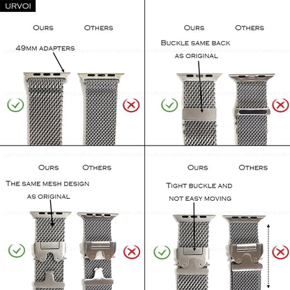 URVOI Band for Apple Watch Ultra 3 2 Series 11 10 9 8 SE stainless steel mesh strap for iWatch secure parachute buckle 46 49mm
