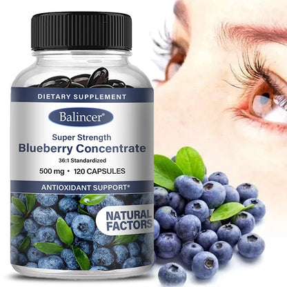 Blueberry Capsules - 500 Mg, Good for The Brain, Heart Health, Eye Care, Antioxidant, Promotes Smooth Skin- 120 Capsules