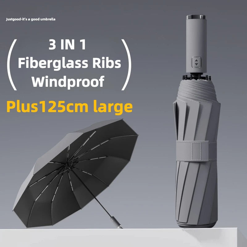 Windproof Automatic Folding Umbrella, 125CM Diameter Large Rain Umbrella, Sun UV UPF50+ Protection Umbrellas for Man and Women
