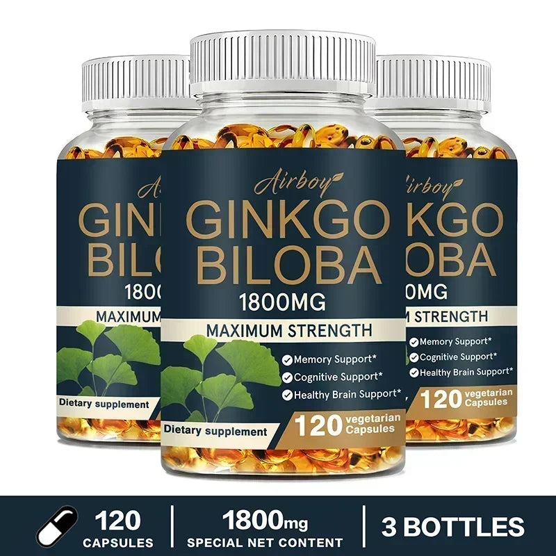 Ginkgo Biloba Capsules - Brain Health Supplement That Helps Blood Circulation, Metabolism and Energy Levels