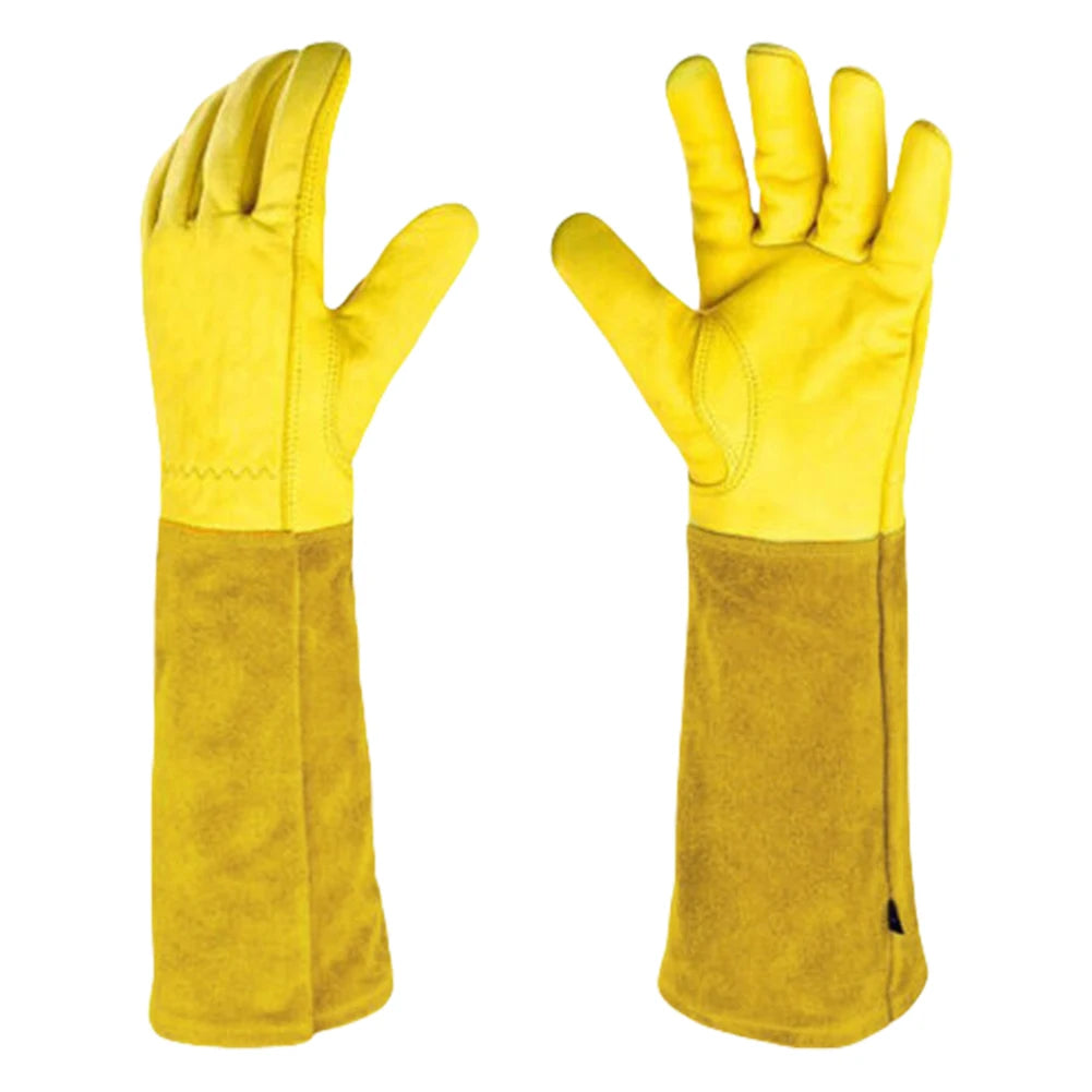 1 Pair Long Thorn Proof Gardening Gloves Breathable Leather Working Mitten with Forearm Protection Garden Gloves for Women Men