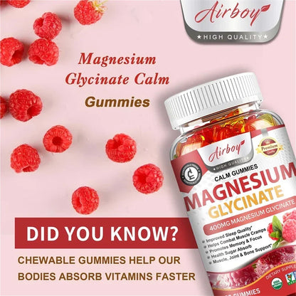 Magnesium Glycinate Gummies - Calm, Relieves Stress, Promotes Sleep, Support Memory, Concentration &amp; Muscle Spasms - 120pcs