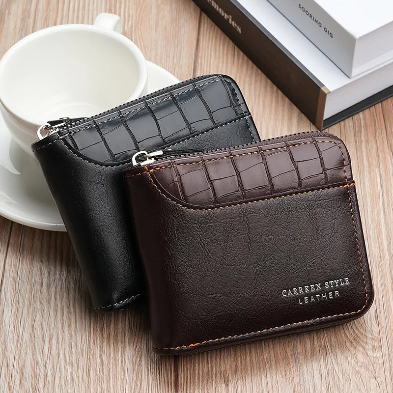 Leather Men’s Wallet Luxury Mens Purse Male Zipper Card Holders With Coin Pocket Rfid Wallets Gifts For Men Money Bag NEW