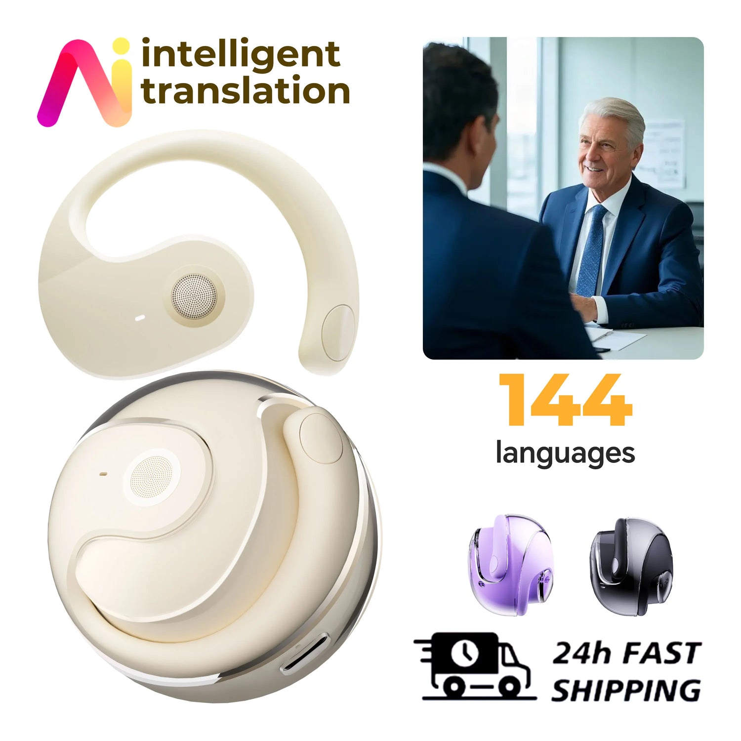 Mini Translator Earbuds 144 Languages High Accurac Ai Translator Wireless Bluetooth Earphones for Outdoor Sports Music Headset