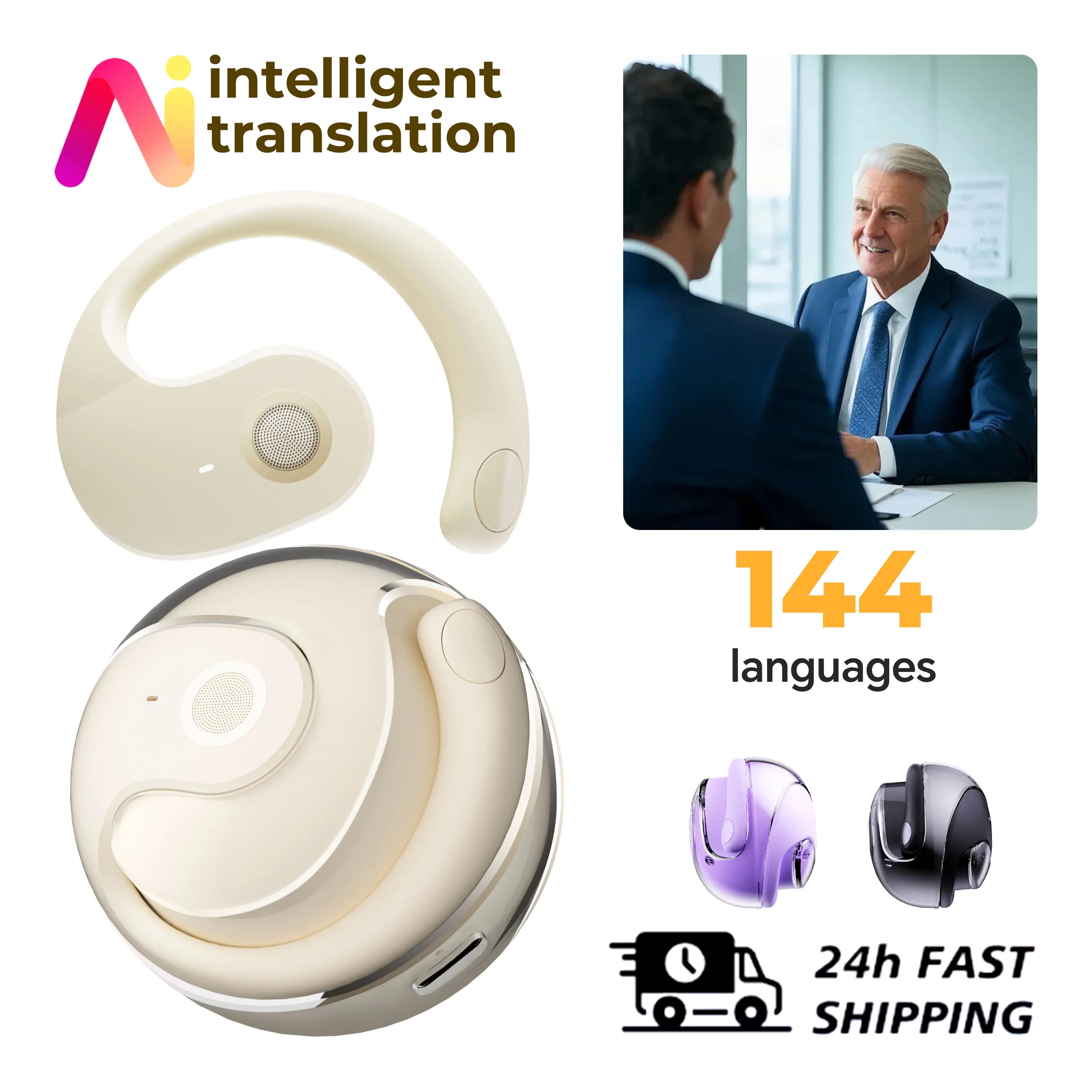 Mini Translator Earbuds 144 Languages High Accurac Ai Translator Wireless Bluetooth Earphones for Outdoor Sports Music Headset