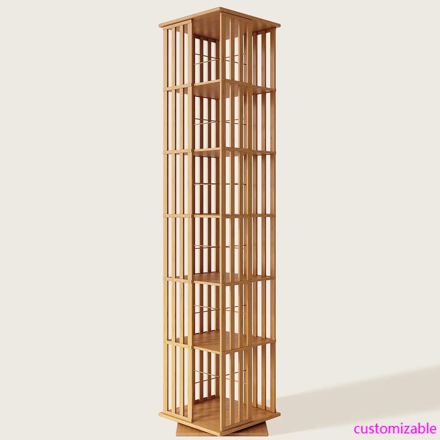 360° Rotating Bamboo CD/DVD Shelf - 6-Tier Space-Saving Media Storage Cabinet for Movies, Organizer with Super Compact Design