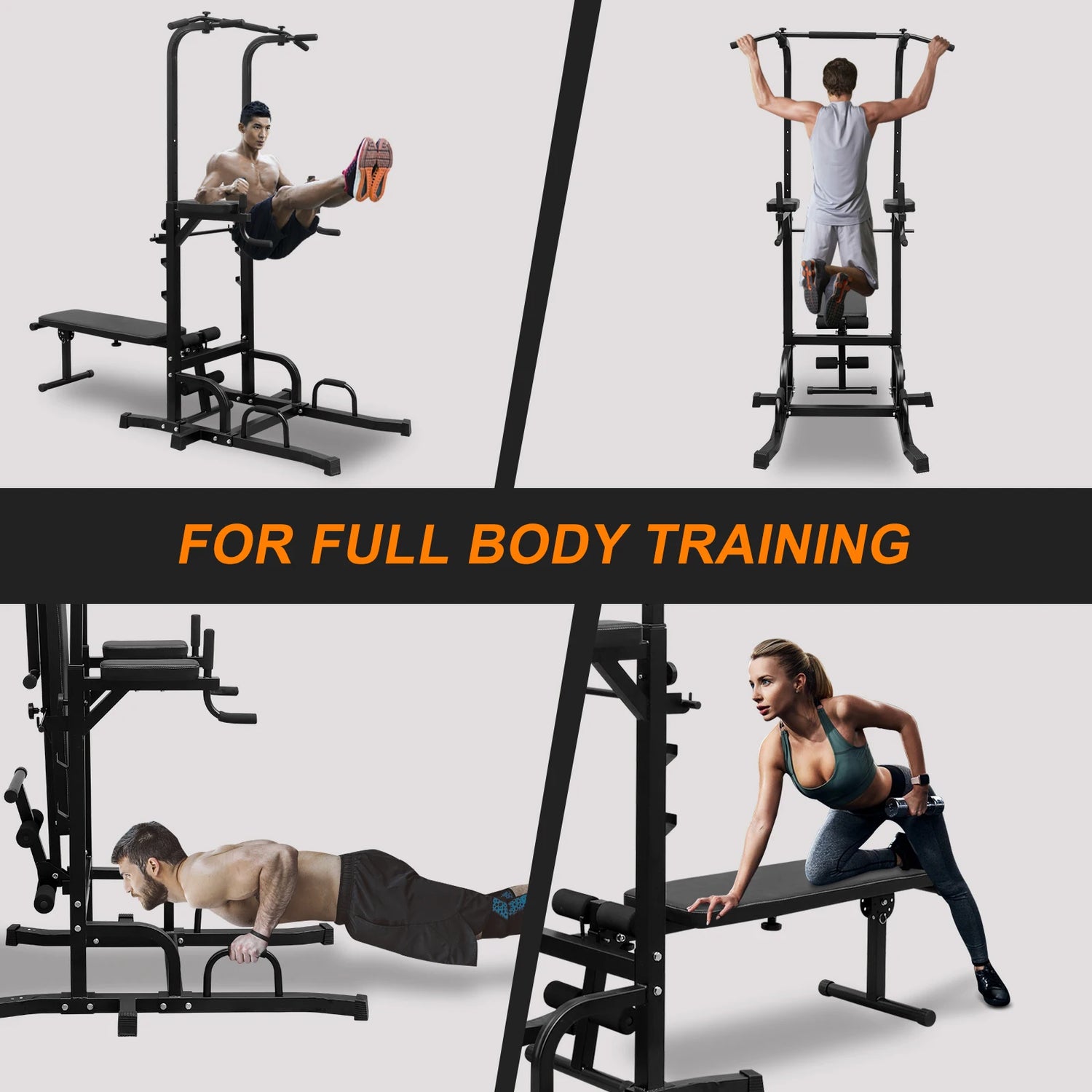 Power Tower with Bench Pull Up Bar Dip Station Adjustable Height Dip Stand Heavy Duty Multi Function Fitness Rack