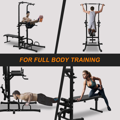 Power Tower with Bench Pull Up Bar Dip Station Adjustable Height Dip Stand Heavy Duty Multi Function Fitness Rack