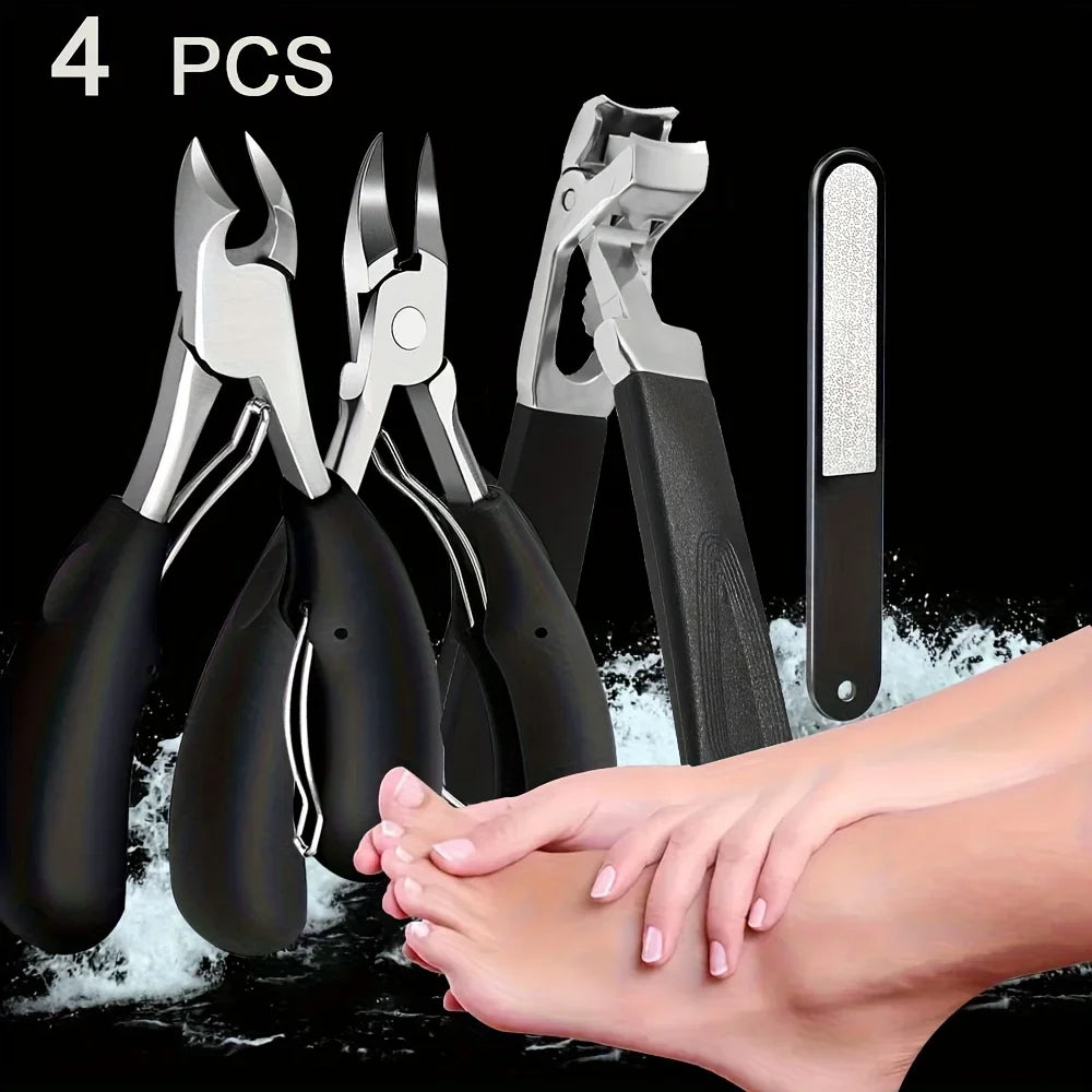 4pcs Thick Nail and Toe Nail Clippers for the Elderly - Extra Large Wide Mouth Opening Nail Clipper Set