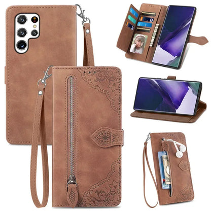 Lanyard Zipper Flip Wallet Card Cover For Samsung Galaxy S25 Edge S24 Ultra S23 Plus S22 S21 FE A17 Magnetic Leather Phone Case