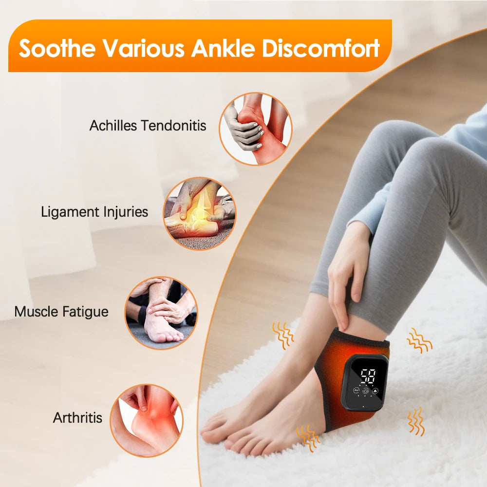 Electric Heating Ankle Guard 3 Levels Hot Compress Vibration Massage Cordless Foot Massager Ankle Joint Protection Heating Strap