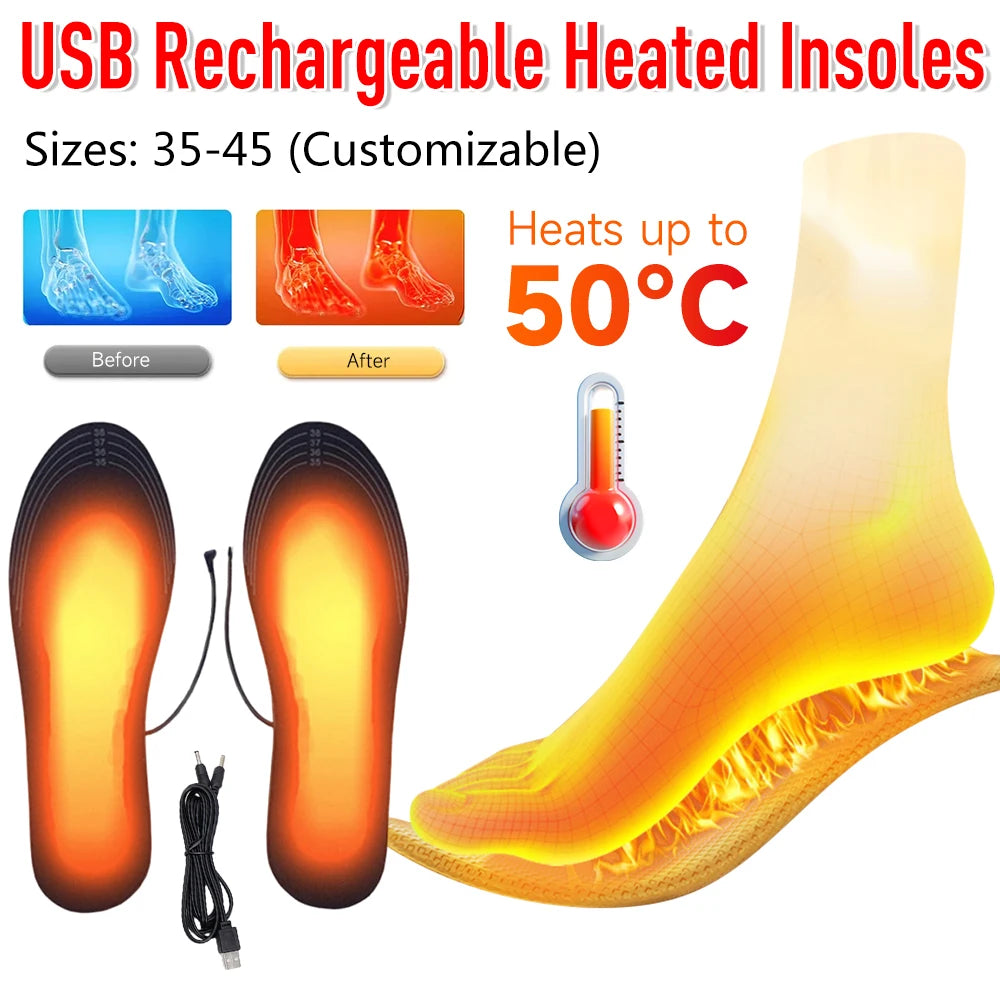 USB Heated Shoe Insoles Electric Foot Unisex Warming Pad Feet Warmer Sock Mat Winter Outdoor Sports Heating Insole Winter Warm
