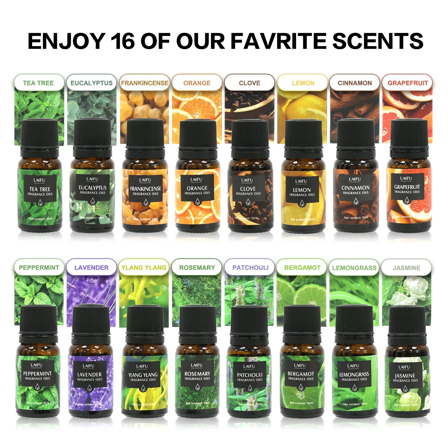 Aromatherapy Essential Oils Kit 16 favors Lavender, Mint, Lemon,  Jasmine, tea tree All Perfect for Humidifiers Yoga bedroom