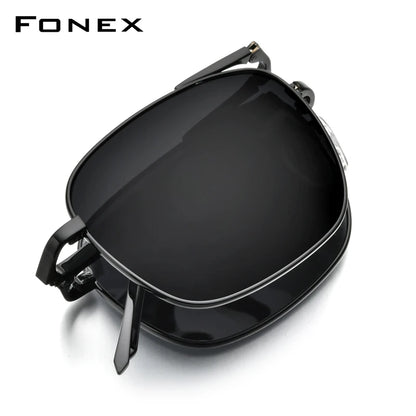 FONEX Pure Titanium Polarized Sunglasses Men Folding Square Sun Glasses for Women Ultralight High-Quality Japanese Shades 839