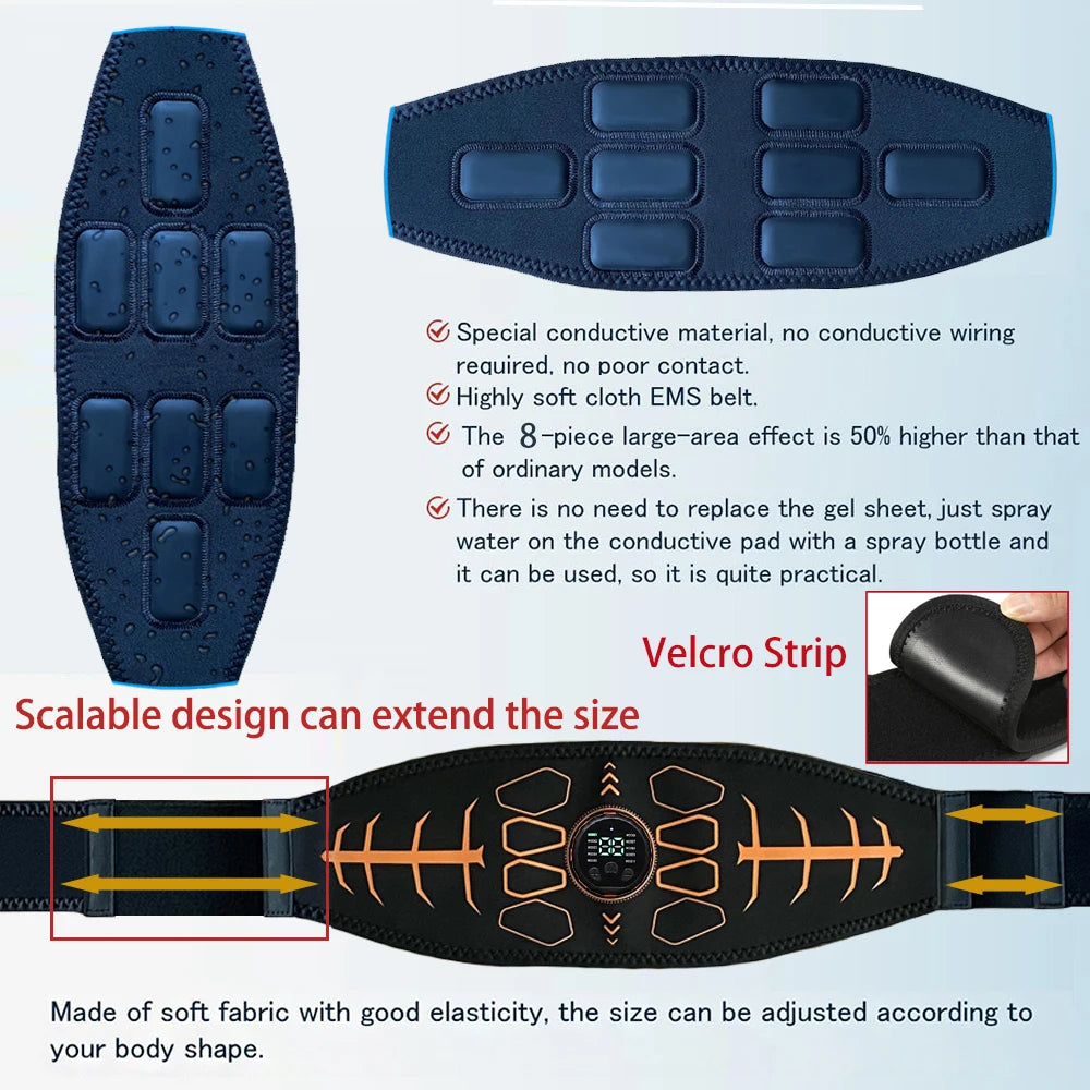 Smart Muscle Toner Abdominal Toning Belt Ab Trainer EMS Muscle Stimulator Recharge Weight Loss Massage Fitness Equipment Unisex