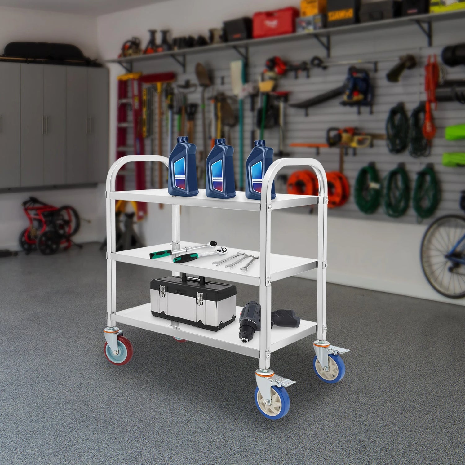 3 Tier Stainless Steel Kitchen Trolley Cart,   Utility Serving Storage Rolling Car Shelf, Kitchen Trolley Car