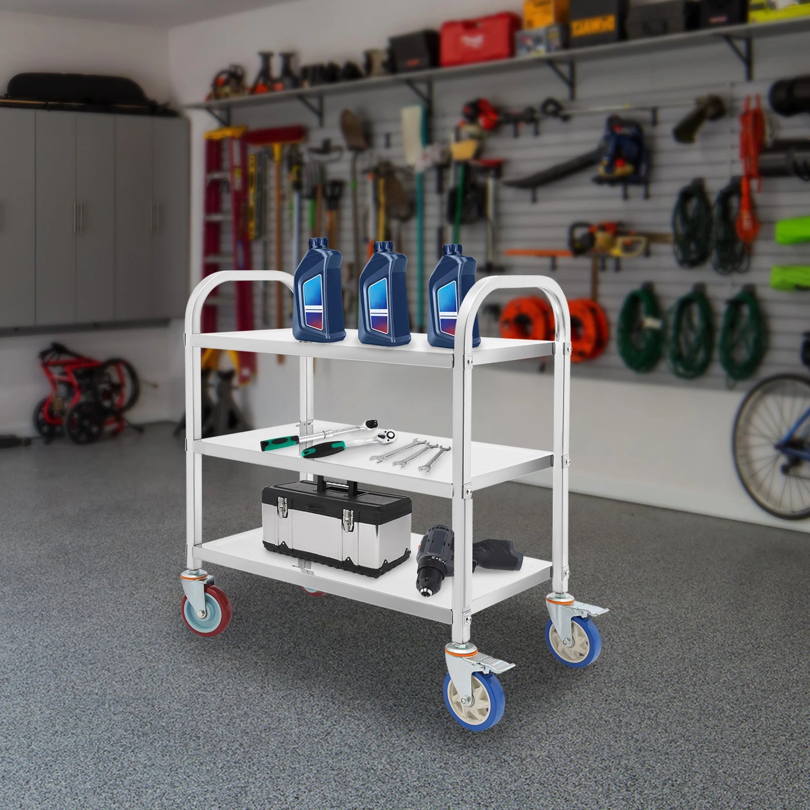 3 Tier Stainless Steel Kitchen Trolley Cart,   Utility Serving Storage Rolling Car Shelf, Kitchen Trolley Car
