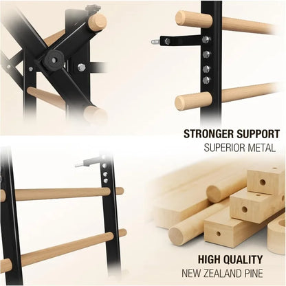Wooden Stall Bar with Pull-Up &amp; Dip Attachments