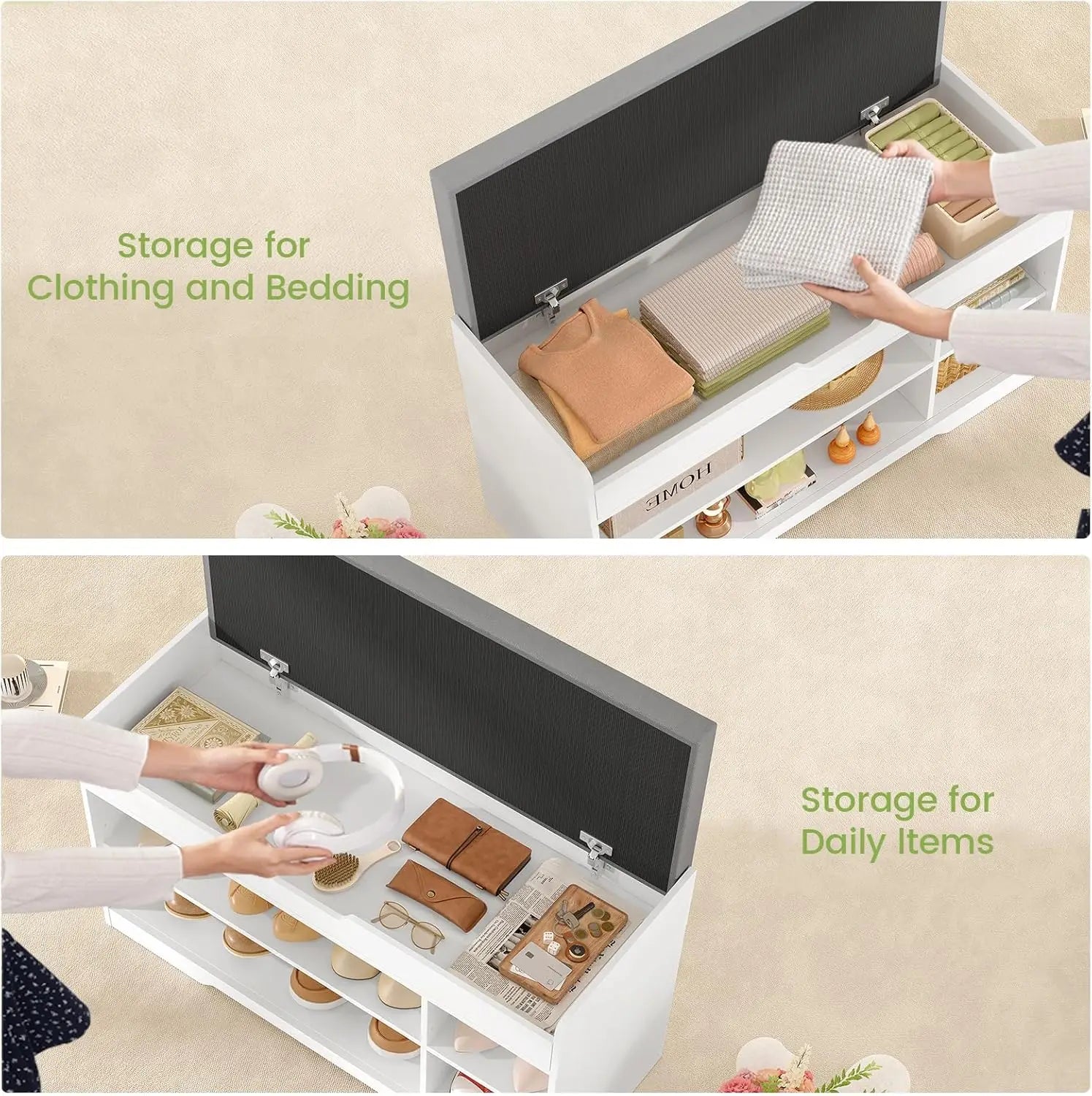 Shoe Bench with Lift Top Storage, Entryway Bench with Padded Seat Cushion, Shoe Storage Bench with 2 Adjustable Shelves