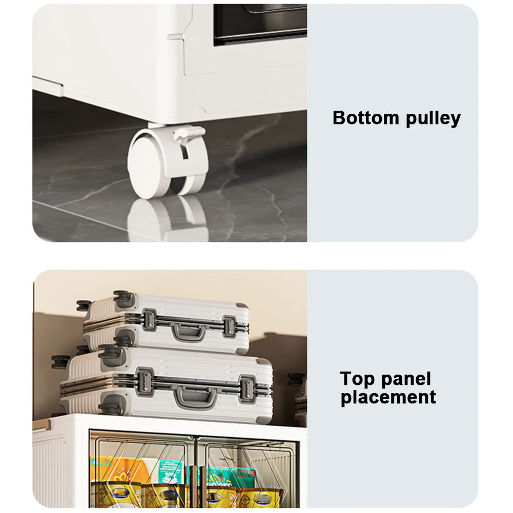 4 Tier Collapsible Storage Bins with Doors &amp; Wheels Storage Drawer Stackable Closet Organizers for Living Room Bedroom Office