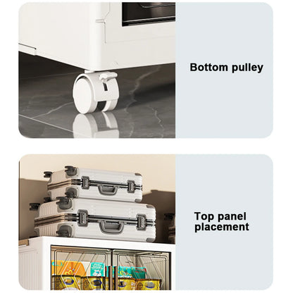 4 Tier Collapsible Storage Bins with Doors &amp; Wheels Storage Drawer Stackable Closet Organizers for Living Room Bedroom Office