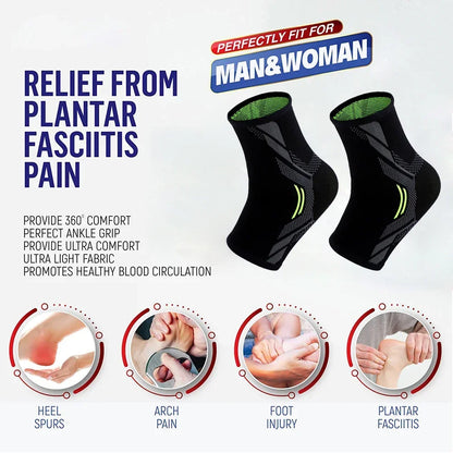Sports Ankle Brace Compression Sleeves Plantar Fasciitis Sock for Achilles Tendonitis Joint Pain Reduces Swelling Heel Spur Pain