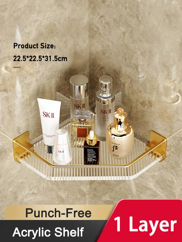 Acrylic Bathroom Shelves Wall Mounted Non Grilling Shampoo Organizer Corner Hanging Shower Storage Shelf Adhesive Bath Room Rack