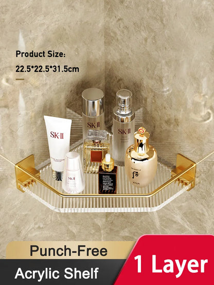 Acrylic Bathroom Shelves Wall Mounted Non Grilling Shampoo Organizer Corner Hanging Shower Storage Shelf Adhesive Bath Room Rack