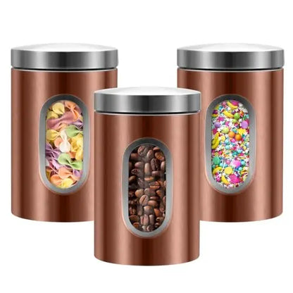 QYQRQF Canisters Sets for The Kitchen 3pcs Sugar Flour Coffee Storage Jars Stainless Steel Food Container Organizer for Kitchen