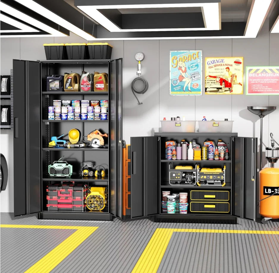 36" Metal Storage Cabinet with Wheels, Lockable Rolling Metal Garage Cabinets with 2 Doors and 4 Adjustable Shelves, Rolling To
