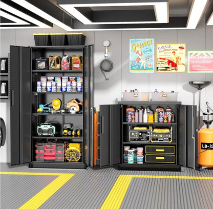 36" Metal Storage Cabinet with Wheels, Lockable Rolling Metal Garage Cabinets with 2 Doors and 4 Adjustable Shelves, Rolling To