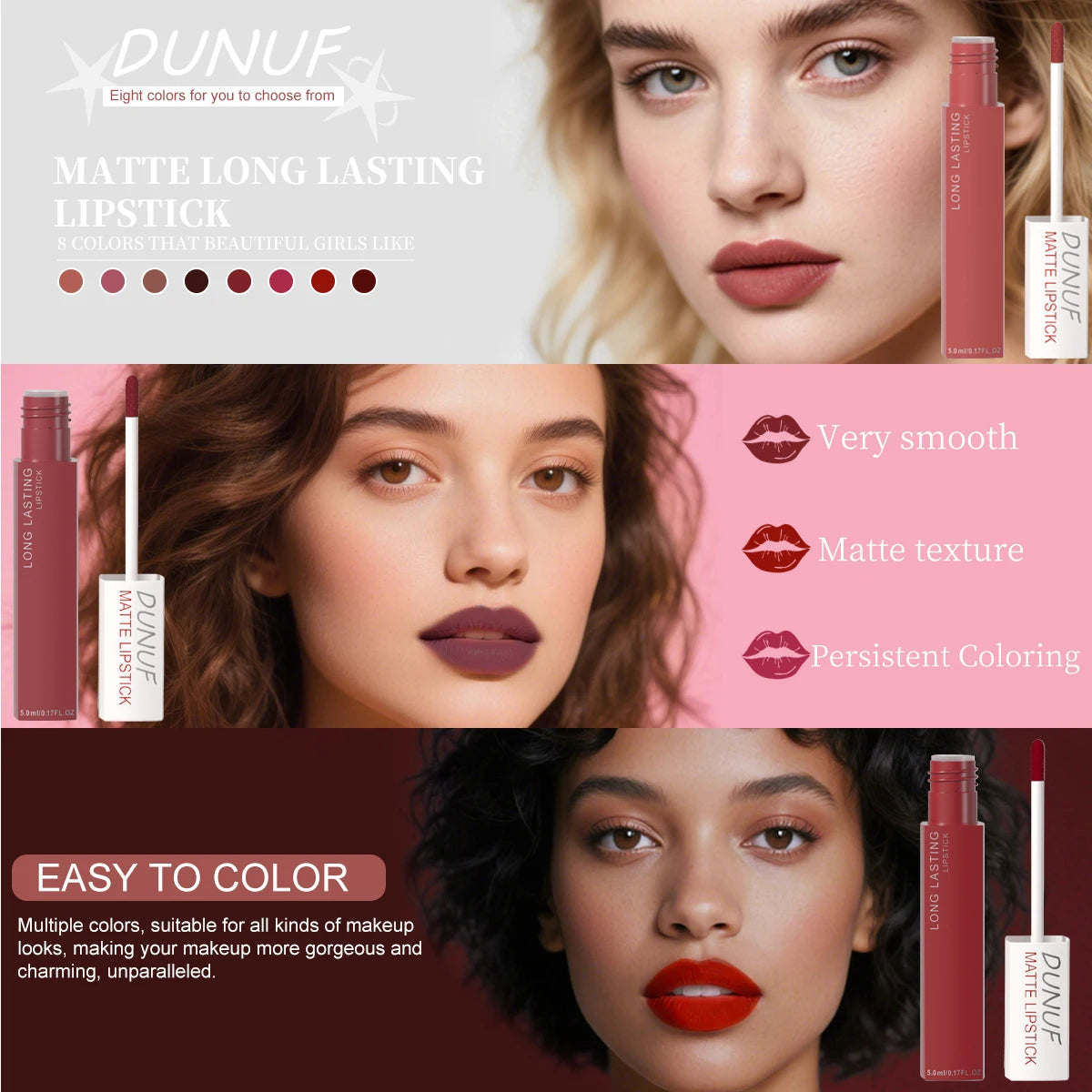 8pc/set Long-Lasting Lip Gloss Matte Waterproof Lipstick Lip Stain Non-transfer Highly Pigmented Nude Red Y2K Daily&amp;Party Makeup