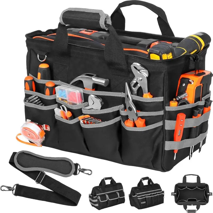 Duty Tool Bag, 17 Inch Tool Bags for Men with MultiPockets, Waterproof Tool Box Organizer Storage Bag with Adjustable Shoulder S